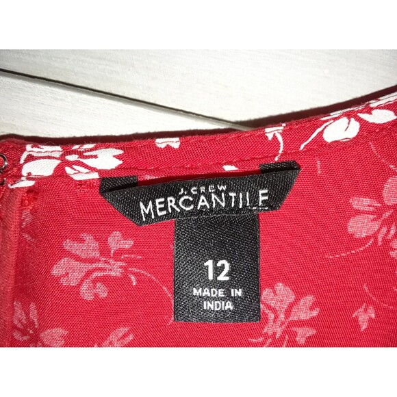 J. Crew Mercantile Mini Dress Size 12 Red Floral Faux-Wrap Cap Sleeves Ruffle - Picture 7 of 10